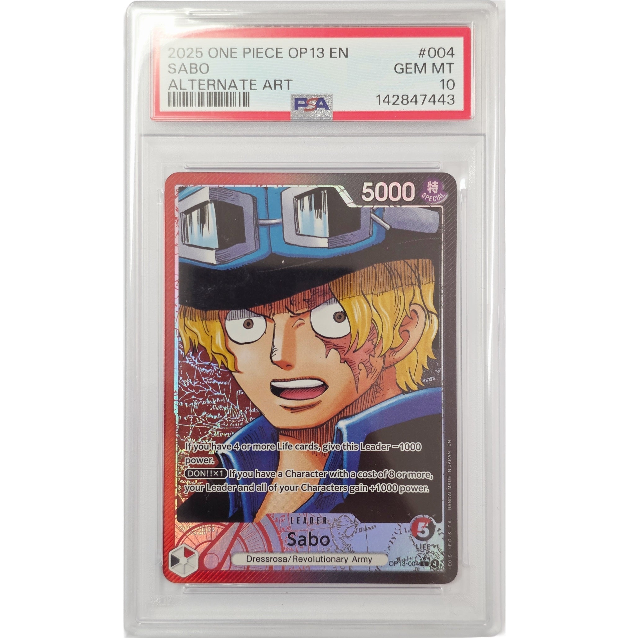 PSA10 OP13 SABO サボ SPECIAL ALTERNATE ART PSA 10 Sabo OP13-120 SP Alt Art SEC Wanted Carrying on His Will