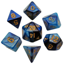 Fanroll By Metallic Dice Games MDG Mini Polyhedral Dice Set Gold Numbers- Dark Blue/Light Blue