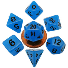 MDG Mini Glow in the Dark Polyhedral Dice Set Black Numbers- Glow Blue