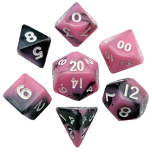 MDG Mini Polyhedral Dice Set White Numbers- Pink/Black