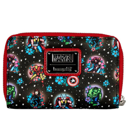 Loungefly Marvel Comics Avengers Floral Tattoo Zip Purse