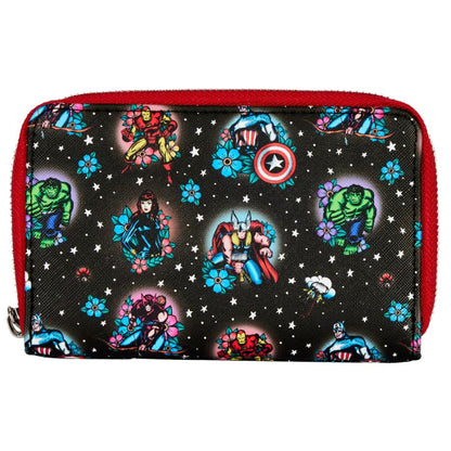 Loungefly Marvel Comics Avengers Floral Tattoo Zip Purse