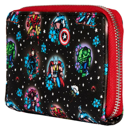 Loungefly Marvel Comics Avengers Floral Tattoo Zip Purse