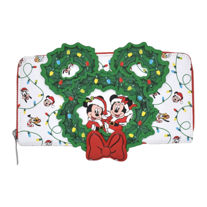 Loungefly Disney Mickey Holiday Wreath US Exclusive Zip Around Purse [RS]