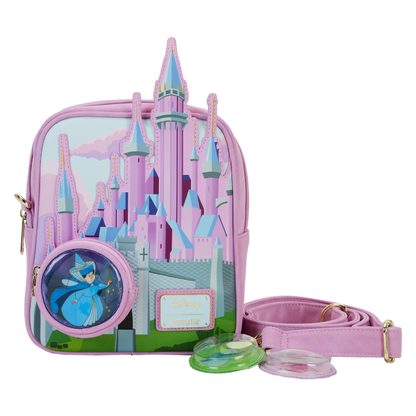 Loungefly Sleeping Beauty  Castle Three Good Fairies Stained Glass Crossbody Bag