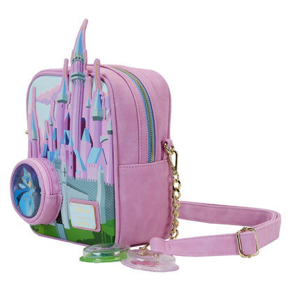Loungefly Sleeping Beauty  Castle Three Good Fairies Stained Glass Crossbody Bag