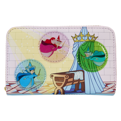 Loungefly Sleeping Beauty Castle Three Good Fairies Stained Glass Zip Around Wallet