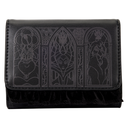 Loungefly Disney Villains Black Faux Leather with Velvet Trim Tri Fold Wallet