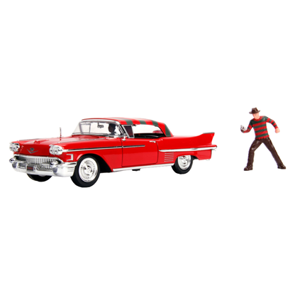 Jada Toys A Nightmare on Elm Street 1958 Cadillac Series 62 1:24 with Figure Hollywood Ride