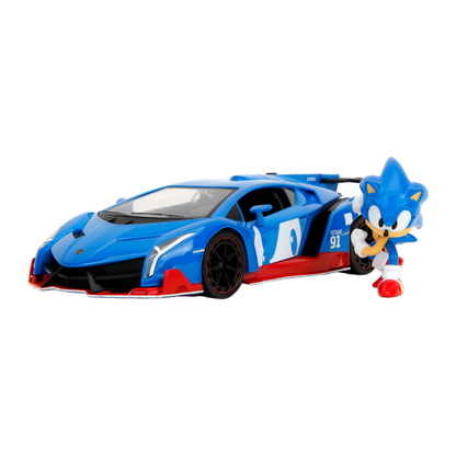 Jada Toys Sonic the Hedgehog  Lamborghini Veneno 1:24 Scale Diecast Vehicle with Sonic Figure