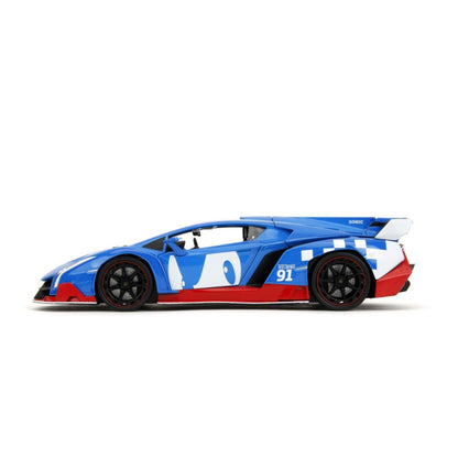 Jada Toys Sonic the Hedgehog  Lamborghini Veneno 1:24 Scale Diecast Vehicle with Sonic Figure