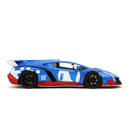 Jada Toys Sonic the Hedgehog  Lamborghini Veneno 1:24 Scale Diecast Vehicle with Sonic Figure