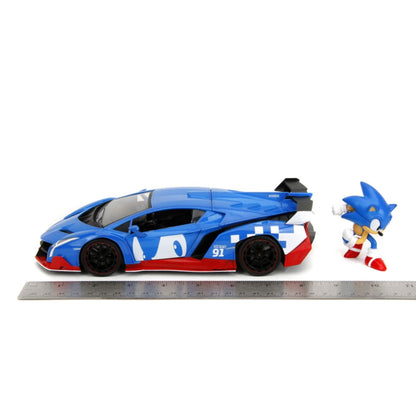 Jada Toys Sonic the Hedgehog  Lamborghini Veneno 1:24 Scale Diecast Vehicle with Sonic Figure