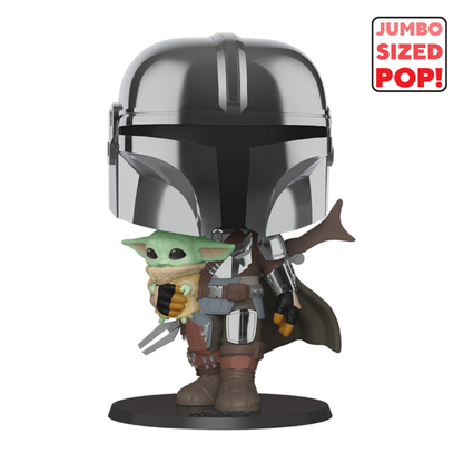 Funko Pop Star Wars: The Mandalorian Mandalorian with Child Chrome 10" Pop! Vinyl