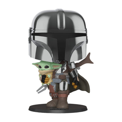 Funko Pop Star Wars: The Mandalorian Mandalorian with Child Chrome 10" Pop! Vinyl