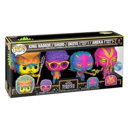 Funko Pop Black Panther 2: Wakanda Forever Blacklight UK Exclusive Pop! Vinyl 4 Pack [RS]