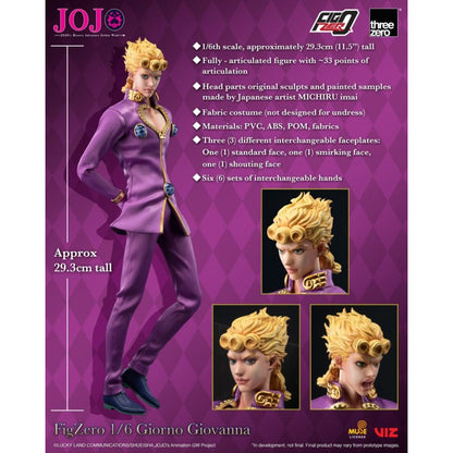 Threezero Jojo's Bizarre Adventure Giorno Giovanna 1:6 Scale Action Figure