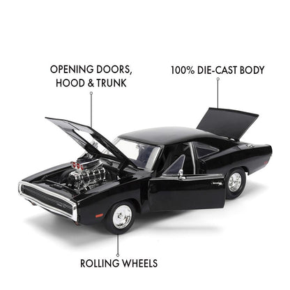 Jada Toys Fast & Furious 1970 Dodge Charger Black 1:24 Scale Hollywood Ride