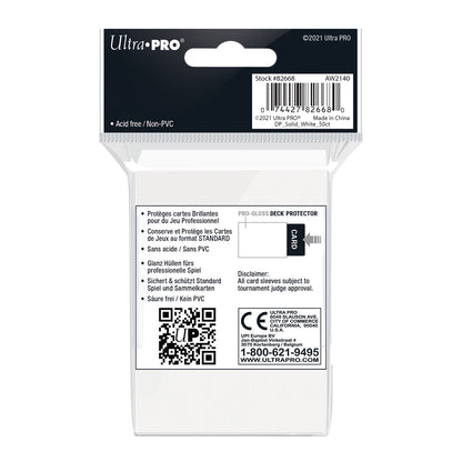Ultra Pro: UP82668 PRO-Gloss 50ct Standard Deck Protector sleeves: White