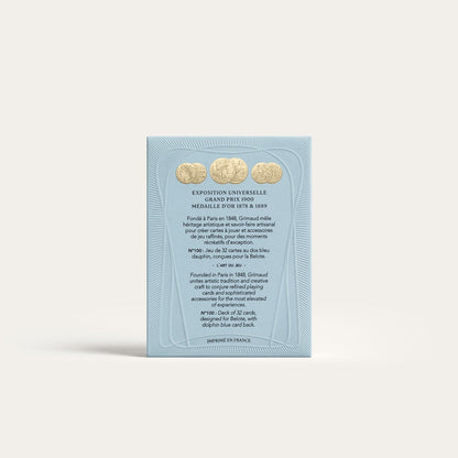 Grimaud Pack °100 : Deck of 32 cards designed for Belote with dolphin blue card back