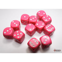 Chessex 25644 Opaque Pink/white 16mm d6 Dice Block 12 dice