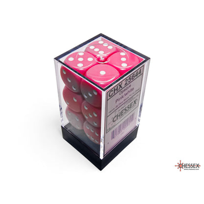 Chessex 25644 Opaque Pink/white 16mm d6 Dice Block 12 dice