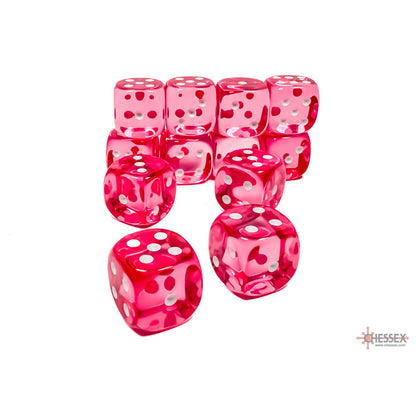 Chessex 23614 Translucent Pink/white 16mm d6 Dice Block 12 dice