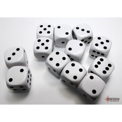Chessex 25601 Opaque White/black 16mm d6 Dice Block 12 dice
