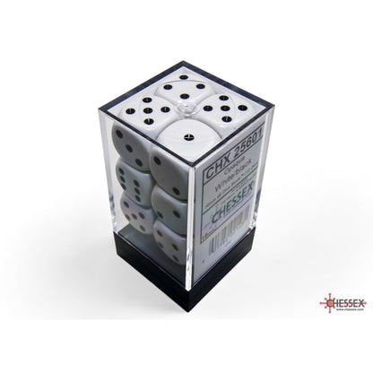 Chessex 25601 Opaque White/black 16mm d6 Dice Block 12 dice