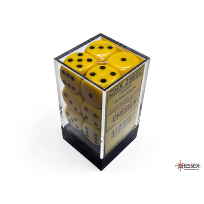 Chessex 25602 Opaque Yellow/black 16mm d6 Dice Block 12 dice