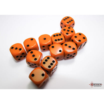 Chessex 25603 Opaque Orange/black 16mm d6 Dice Block 12 dice