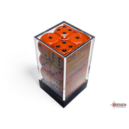Chessex 25603 Opaque Orange/black 16mm d6 Dice Block 12 dice