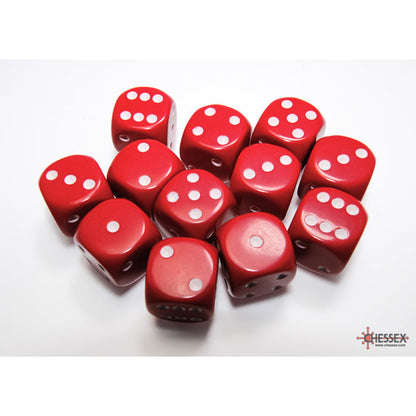 Chessex 25604 Opaque Red/white 16mm d6 Dice Block 12 dice