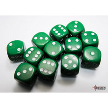 Chessex 25605 Opaque Green/white 16mm d6 Dice Block 12 dice