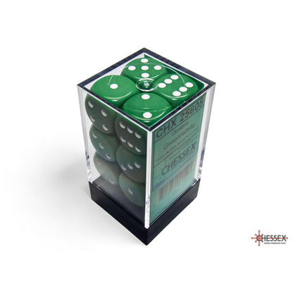 Chessex 25605 Opaque Green/white 16mm d6 Dice Block 12 dice