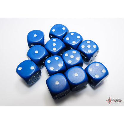 Chessex 25606 Opaque Blue/white 16mm d6 Dice Block 12 dice