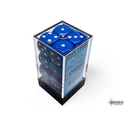 Chessex 25606 Opaque Blue/white 16mm d6 Dice Block 12 dice