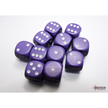 Chessex 25607 Opaque Purple/white 16mm d6 Dice Block 12 dice