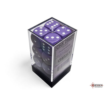 Chessex 25607 Opaque Purple/white 16mm d6 Dice Block 12 dice