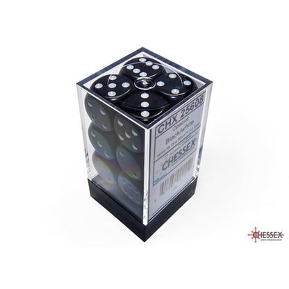 Chessex 25608 Opaque Black/white 16mm d6 Dice Block 12 dice