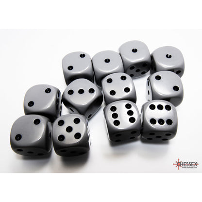 Chessex 25610 Opaque Grey/black 16mm d6 Dice Block 12 dice