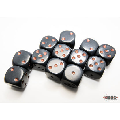 Chessex 25620 Opaque Dark Grey/copper 16mm d6 Dice Block 12 dice