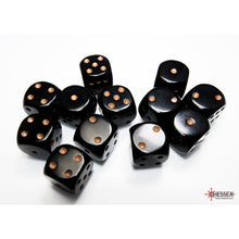 Chessex 25628 Opaque Black/gold 16mm d6 Dice Block 12 dice