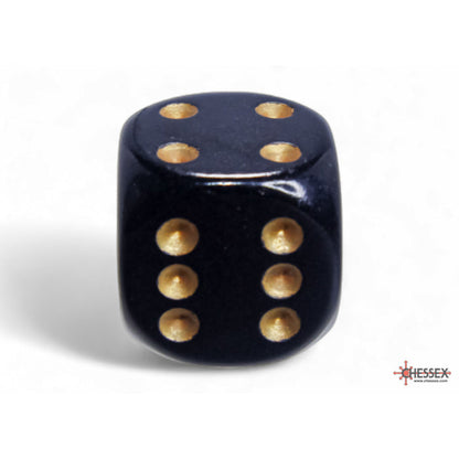 Chessex 25628 Opaque Black/gold 16mm d6 Dice Block 12 dice