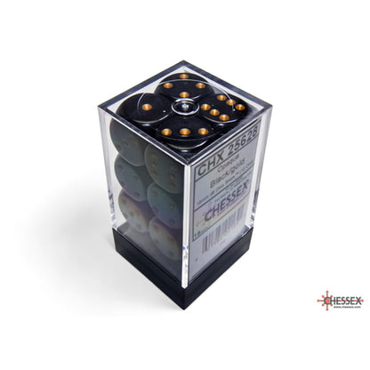 Chessex 25628 Opaque Black/gold 16mm d6 Dice Block 12 dice
