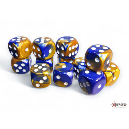 Chessex 26622 Gemini Blue-Gold/white 16mm d6 Dice Block 12 dice