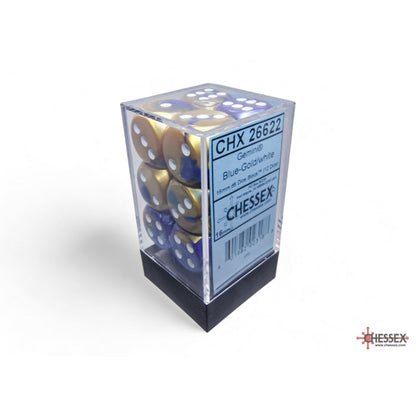 Chessex 26622 Gemini Blue-Gold/white 16mm d6 Dice Block 12 dice