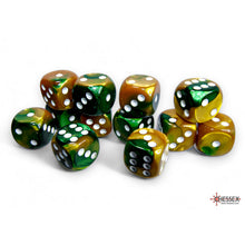 Chessex 26625 Gemini Gold-Green/white 16mm d6 Dice Block 12 dice