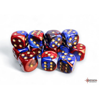 Chessex 26629 Gemini Blue-Red/gold 16mm d6 Dice Block 12 dice