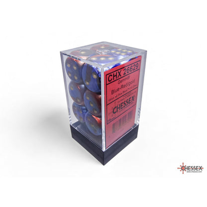 Chessex 26629 Gemini Blue-Red/gold 16mm d6 Dice Block 12 dice